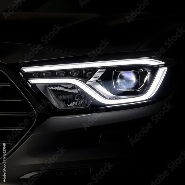 Obraz Modern car headlight with sleek led daytime running lights