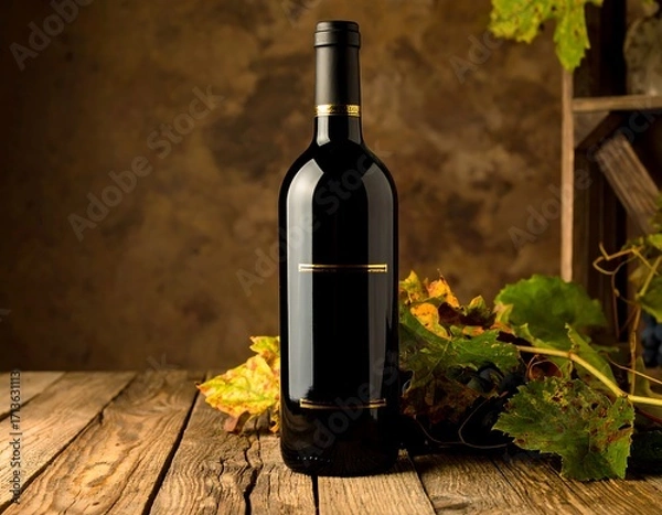Obraz Wine bottle on rustic wooden table