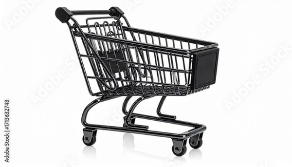 Obraz Black Shopping Cart on White Background with Sleek Minimal Retail Form