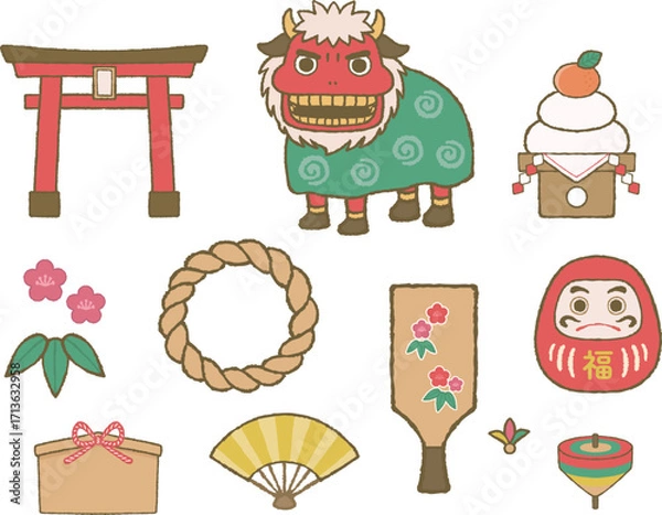 Fototapeta Illustration Set of New Year Lucky Charms and Decorations