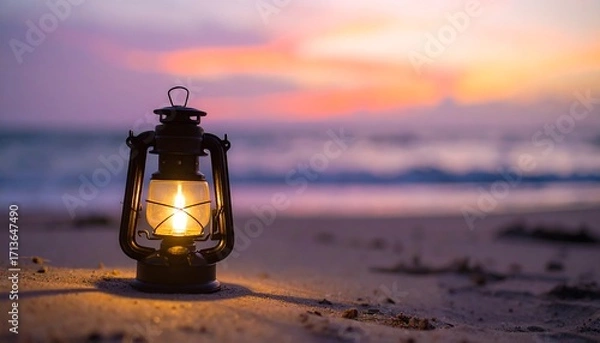Fototapeta Sunset lantern on beach