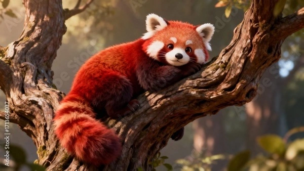 Fototapeta Serene Red Panda Resting on Tree Branch