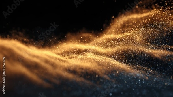 Fototapeta Abstract golden particles flowing on black background.