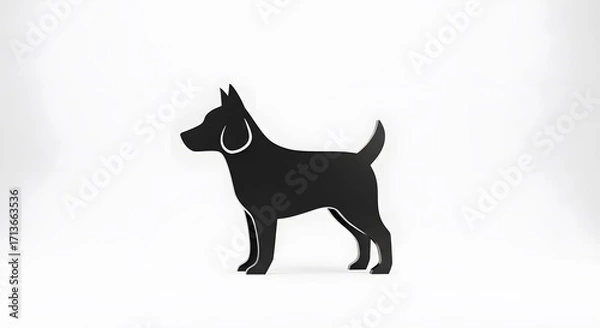 Fototapeta Silhouette of a black dog standing on a white surface side view.
