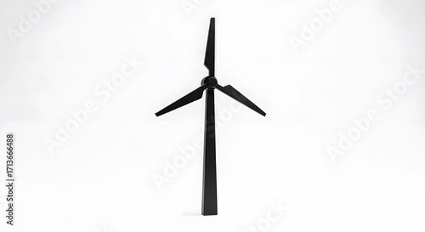 Fototapeta Black Wind Turbine Silhouette on a Clean White Background.