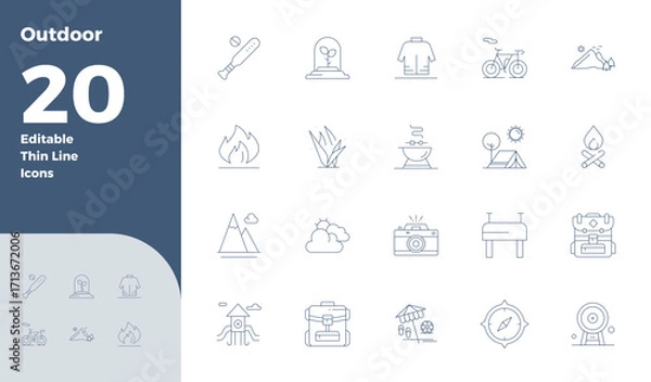 Obraz 20 PIXEL Perfect Vector Icons themed around Outdoor in 128x128 Slim Line format