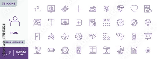 Obraz 36 128x128 Bold Line Vector Icons for Plus with PIXEL Perfect precision