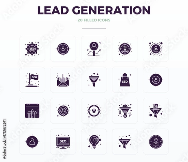 Obraz Lead Generation Professional Vector Set with 20 Filled Glyph PIXEL Perfect 128x128 Icons
