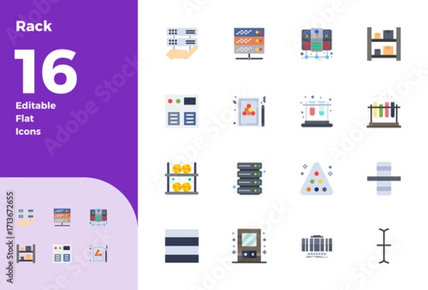 Obraz Rack Design Vector Icons featuring 16 PIXEL Perfect Flat Style