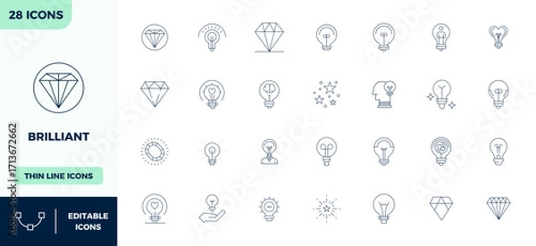 Obraz Brilliant Vector Icon Set with 28 Thin Outline 128x128 PIXEL Perfect Graphics