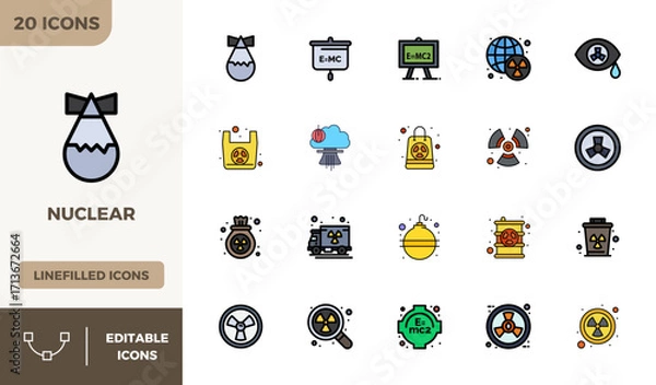 Obraz Nuclear Vector Graphics featuring 20 Lineal Color Filled PIXEL Perfect 128x128 Designs