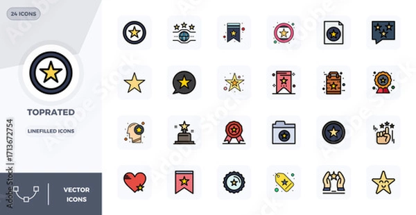 Obraz TopRated Vector Icon Collection featuring 24 PIXEL Perfect 128x128 Lineal Filled Flat Designs