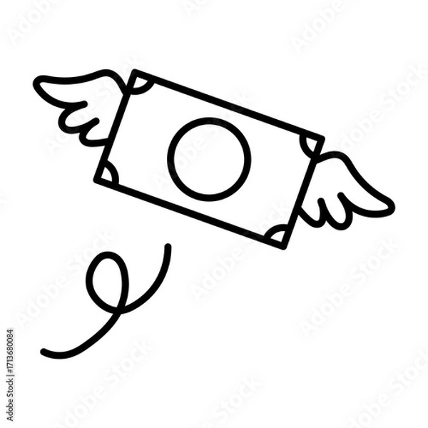 Obraz 羽付きお金の線画アイコンイラスト