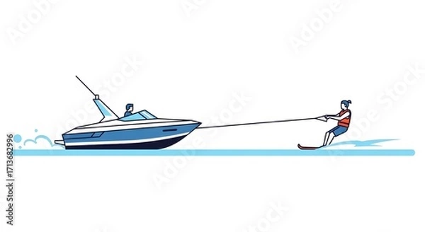 Fototapeta Person Water Skiing Behind a Motorboat on a Sunny Day.