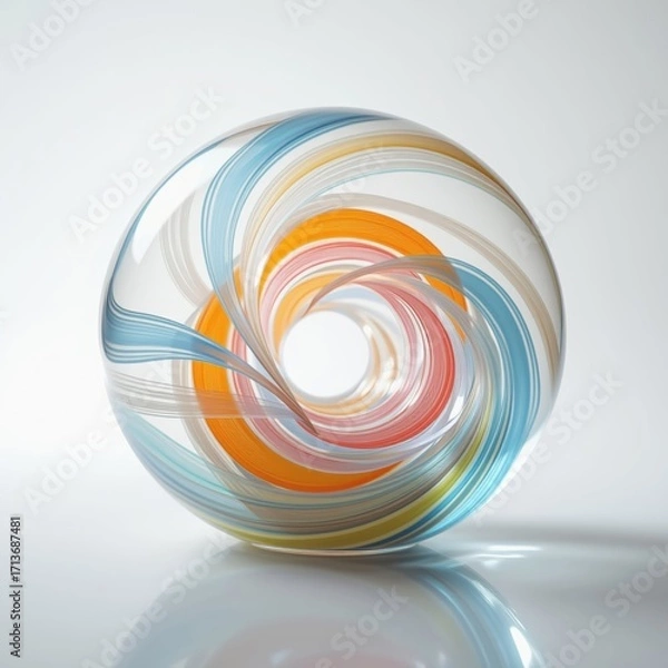 Fototapeta Abstract glass torus sculpture with vibrant swirling colors on light gradient background. AI generated.
