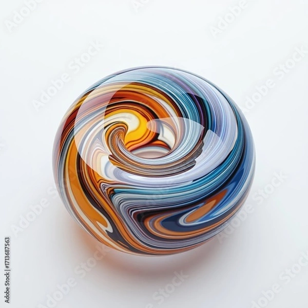 Fototapeta Abstract glass torus sculpture with vibrant swirling colors on light gradient background. AI generated.
