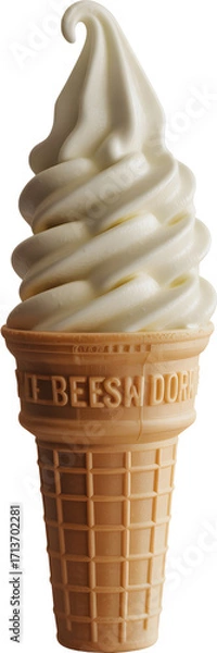 Fototapeta Delicious soft serve ice cream cone isolated on transparent background in studio