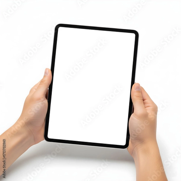 Fototapeta Student hands holding digital tablet with blank white screen