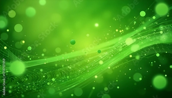 Fototapeta Modern Technology Business Green Abstract Background with Circles and Dynamic Vector Line Illustration Design