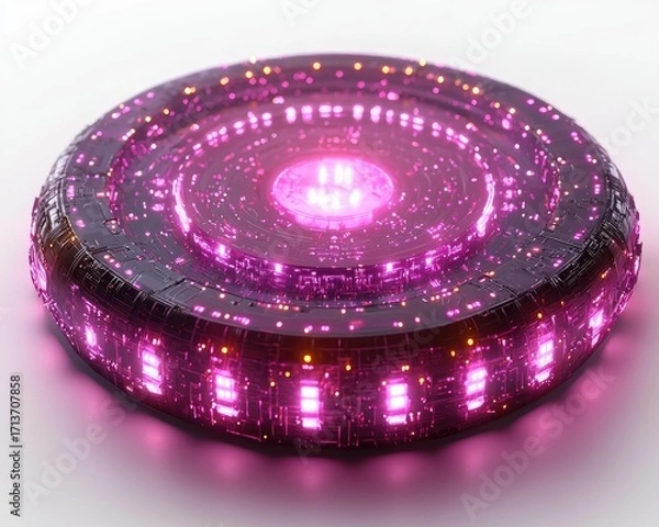 Fototapeta Futuristic, glowing disc-shaped object, emitting vibrant light