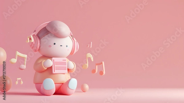 Fototapeta 3d simple of a character wearing headphones