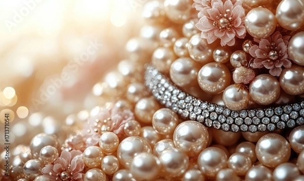 Fototapeta Delicate pearls and flowers, soft lighting