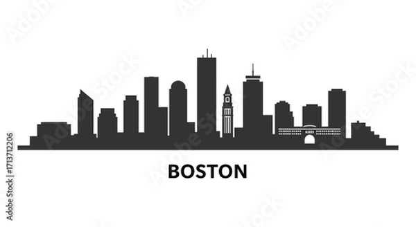 Fototapeta A black silhouette of the boston skyline with its name below it