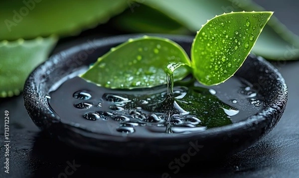 Fototapeta Close-up of aloe vera leaves with water droplets
