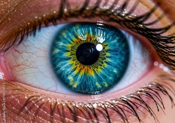 Obraz The beautiful, intricate patterns of a human eye with a vibrant blue iris and a golden central ring