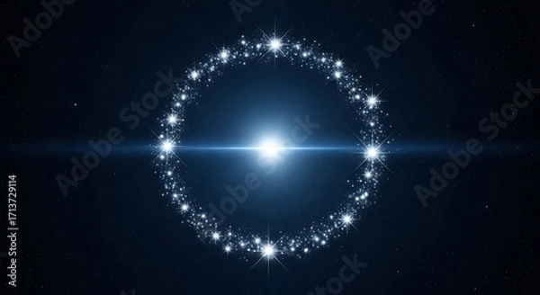 Fototapeta Bright Starburst Galaxy with Circular Ring of Sparkling Stars in Deep Space