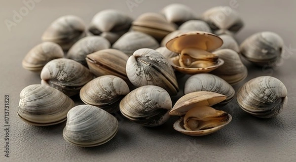 Fototapeta Clamshells on Gray Surface Natural Shells in Close Up