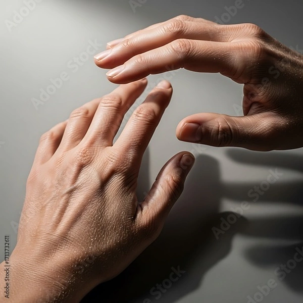 Fototapeta Close Up of Hands Touching Gentle Skin in Soft Lighting for Health and Wellness