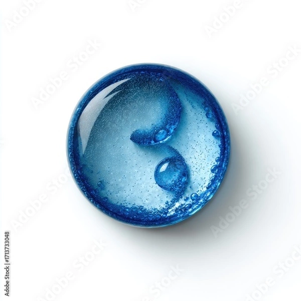 Fototapeta A translucent blue orb contains a stylized number three formed by air bubbles within a liquid.  A subtle shadow is cast beneath
