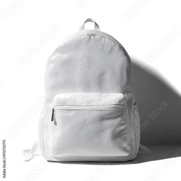 Fototapeta Blank white backpack, front view, simple design