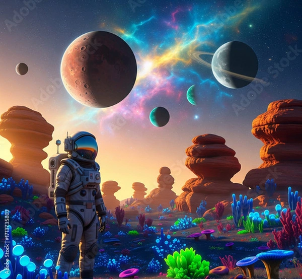 Fototapeta spaceship and planet
