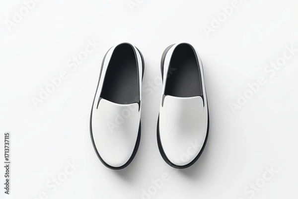 Obraz Shoe Mockup two-tone slip-on shoes mockup flat on surface, clean and professional composition, copy space, background color white, minimalism, stock vector