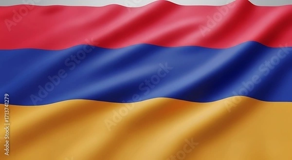 Fototapeta Colorful Wavy Flag with Red Blue and Gold Stripes in Soft Fabric Texture