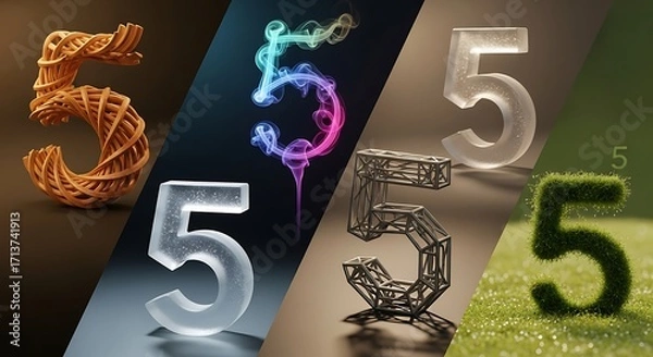 Fototapeta Creative Number Five Variations with Natural and Artistic Styles for Design Projects