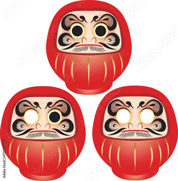 Obraz 赤い達磨のセット。受験、合格、縁起物、お正月、和風　ベクターイラスト素材