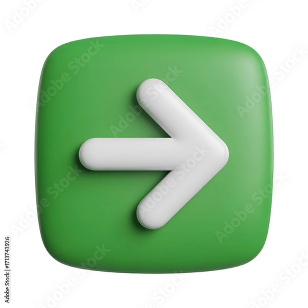 Fototapeta 3D rendered white arrow icon on a green rounded square