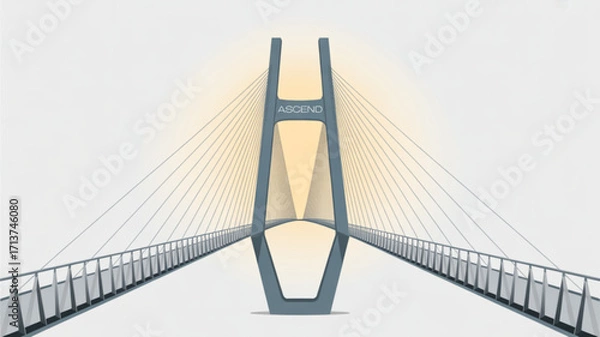 Fototapeta Ascend bridge illustration, cable stayed bridge design and modern architecture engineering concept artwork