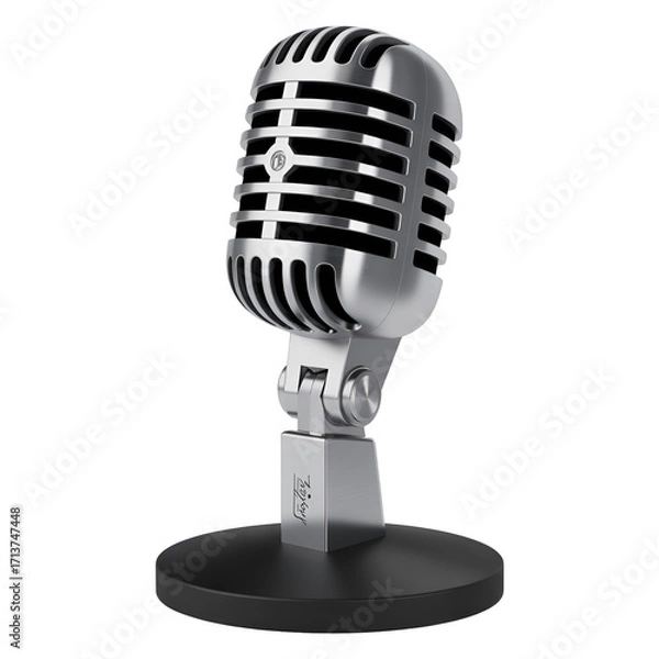 Fototapeta Silver Retro Microphone With Brand Name On Base vintage