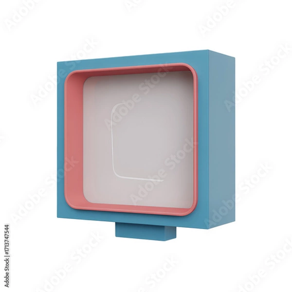 Fototapeta Stylized blue and pink 3D cube with white interior and curved line