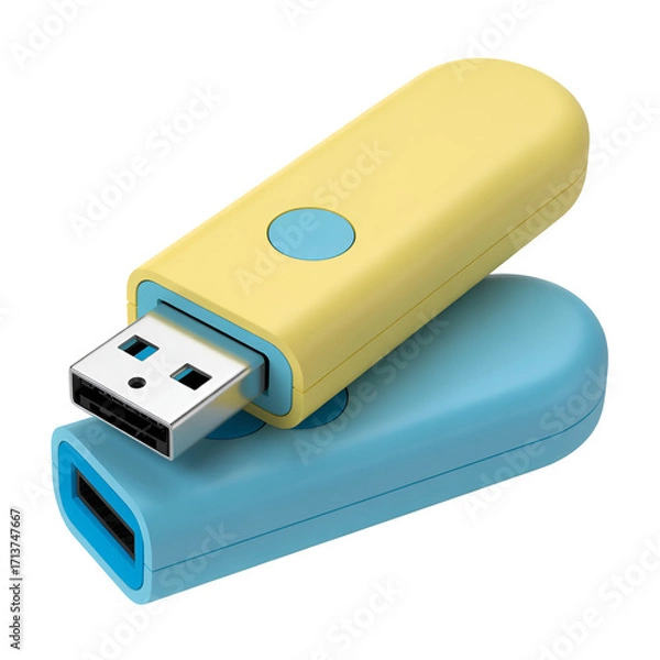 Fototapeta Two pastel USB flash drives, one inserted into the other