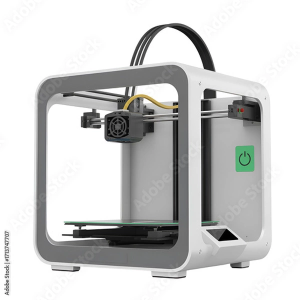 Fototapeta White 3D Printer with Black Handle and Green Power Symbol