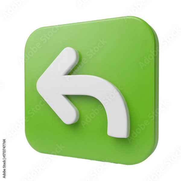 Fototapeta White Arrow Icon on Green Square Background left turn