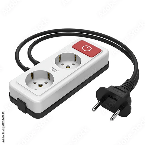 Fototapeta White power strip with two outlets and red switch electrical outlet