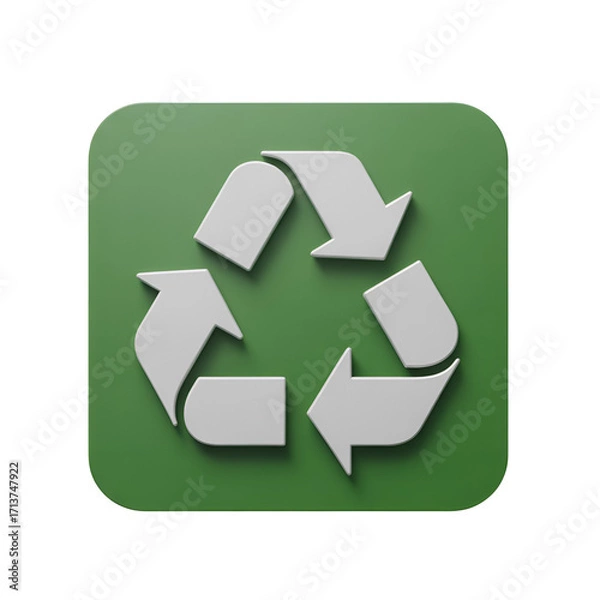 Fototapeta White recycling symbol on a green rounded square background
