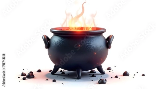 Fototapeta Witch cauldron isolated on white - 3d illustration