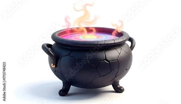 Fototapeta Witch cauldron isolated on white - 3d illustration